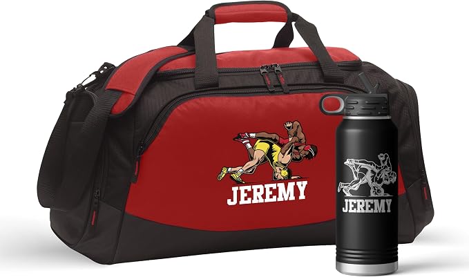 Alterd Industries Wrestling Duffel Bag - Personalized Wrestler Gym Bag, Girls Wrestling, wrestling bags for boys, Water Bottle, Backpack, Accessories (Male Wrestler, Red/Black, Bag/Bottle Combo) by VitalSignsNW