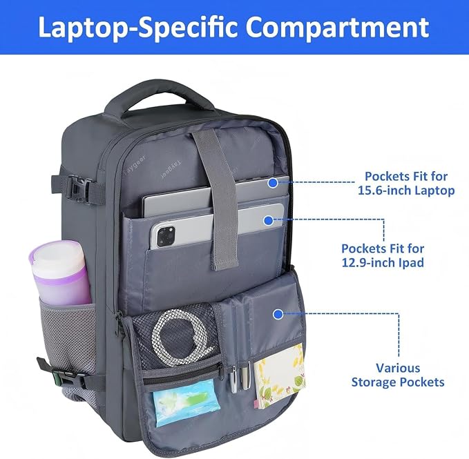 Taygeer Personal Item Backpack for Women, 35L Travel Backpack | Bookbag with Laptop Compartment & Water Bottle Pocket, Lightweight Work Back pack for Weekend Business Gym Hiking, Dark Grey - Image 4