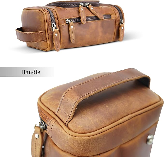 Polare Toiletry Bag Full Grain Leather Shaving Kit Dopp Kit Travel Case Wash Bag with YKK Zippers - Image 8