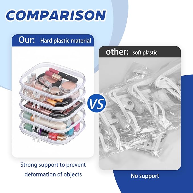 Dimore 9 Pack Medium Clear Hard Shell Zipper Case, 9.5x7x2 Inch Versatile PVC Organizer Box with Zipper, Multi-Purpose Storage Pouch for Makeup, Toiletries, Office Supplies, Chargers - Image 3