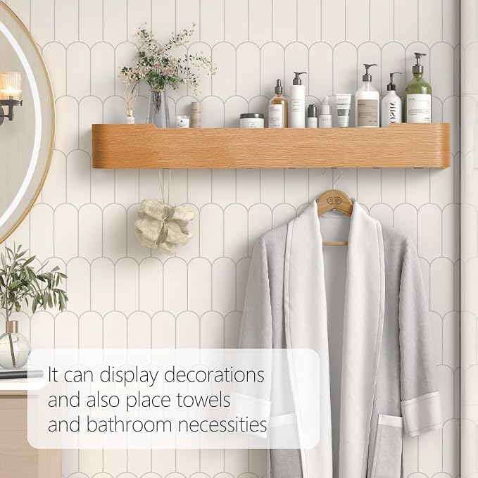 Coat Rack Wall Mount with Hidden Hooks Modern Key Holder Wood Entryway Hook with Shelf for Bedroom Kitchen Hallway Bathroom Designed for Hanging Coats Hats Bags Towels Dog Leashe(Oak,8 Hooks) - Image 6