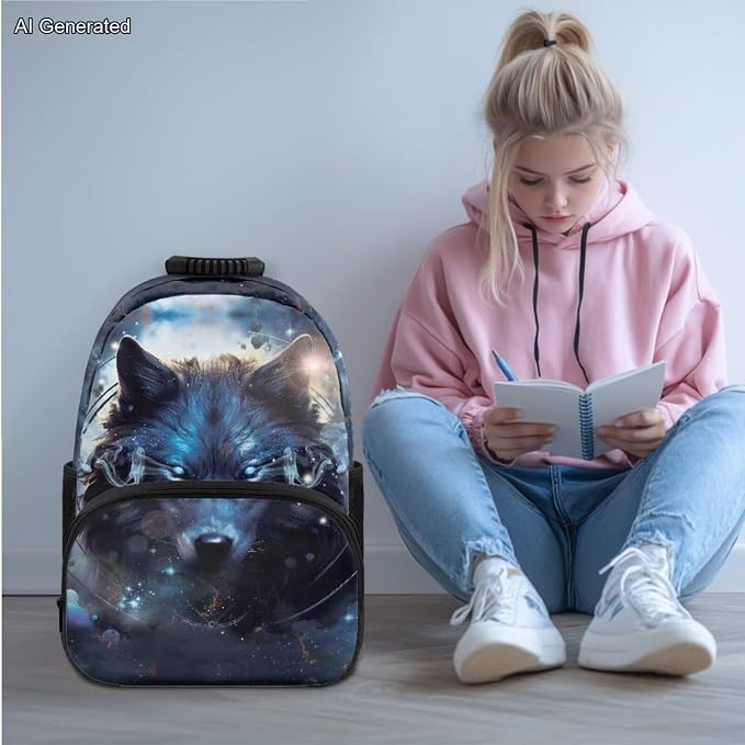 Vigilant Wolf 4pcs School Bag Set School Backpack for Kids 8-12 Boys and Lunch Bag Box Bookbag with Insulated Thermal Cooler Lunch Box Pencil Case Water Bottle Sleeve Elementary - Image 2