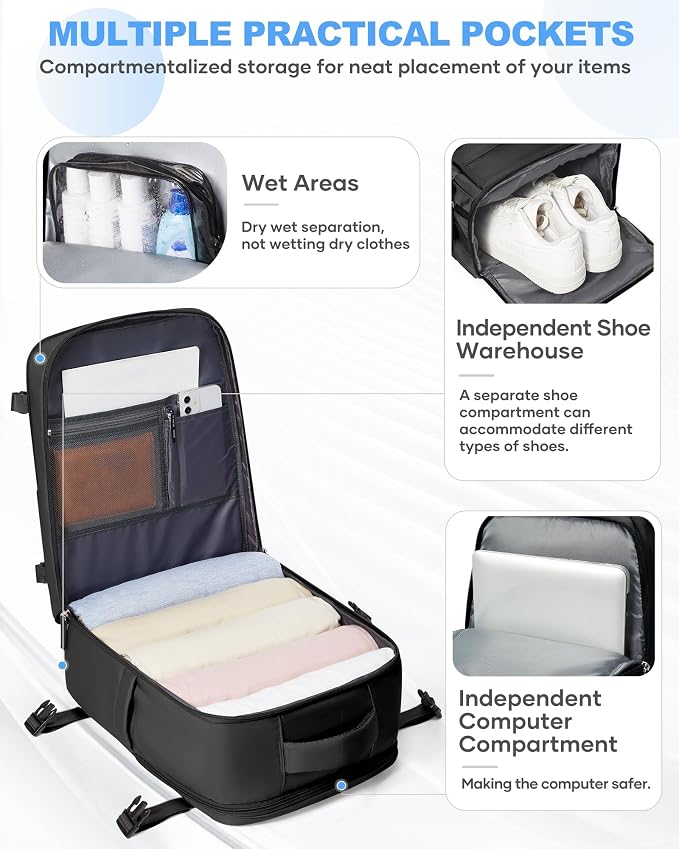 coowoz Travel Backpack Carry On for Women Man Gym Backpack with Laptop Compartment Mochila de Viaje Teacher Personal Item Backpacks Rucksack Airplane Accessories Must Haves,Black Small - Image 4