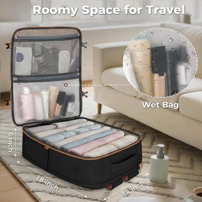 Taygeer Frontier Airlines Personal Item Bag 18x14x8, Carry on Backpack 40L | Underseat Travel Backpack for Women & Men with Makeup Compartment & Wet Bag, Fits Spirit Frontier Allegiant, Black Brown - Image 8