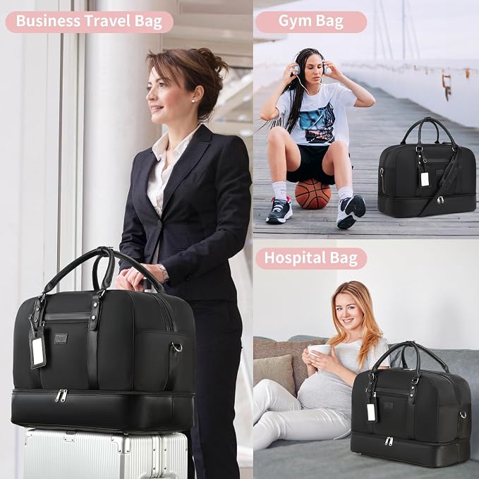 Wogarl 4PCS Weekender Bags for Women Large Overnight Weekend Travel Duffel Carry on Shoulder with Shoe Compartment Canvas Toiletry Bag for Travel Business Gym - Image 7