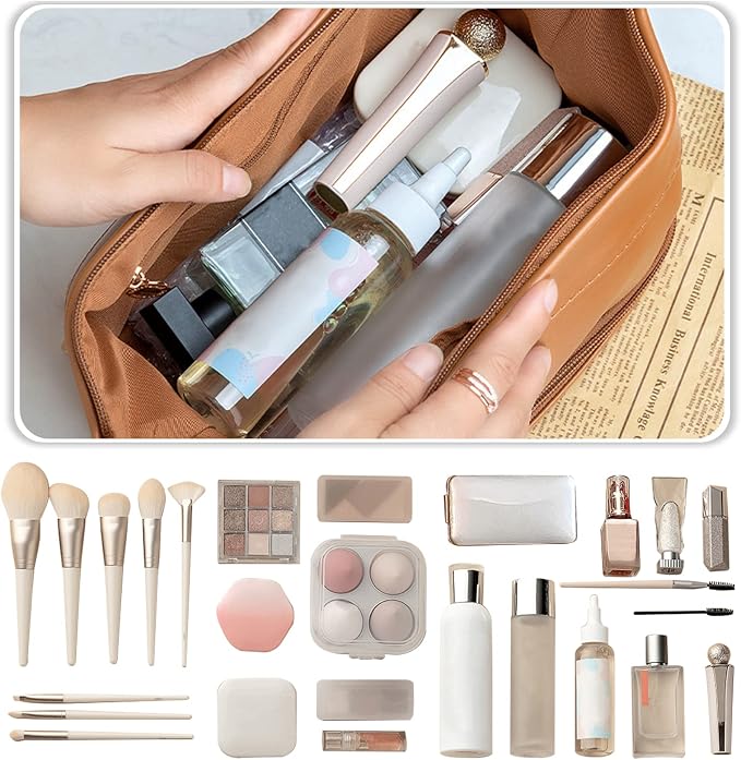 CORIOS Toiletry Bag For Women Portable Make Up Bag Waterproof Wash Bag PU Leather Cosmetic Bag Bathroom Shower Bag Multifunctional Travel Organizer For Shampoo, Cosmetics, Toiletries Pink B - Image 5