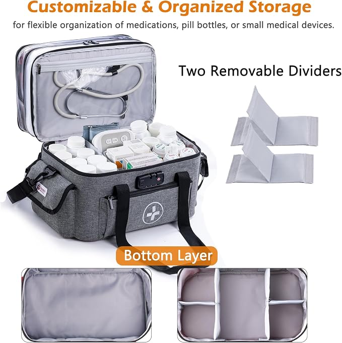 BAGSFY 3-Tier Medicine Organizer with Combination Lock – Large Medicine Bag, Empty First Aid Kit Case, Pill Bottle Medical Supply Organizer, Travel Prescription Bag, Medication Storage Container - Image 4