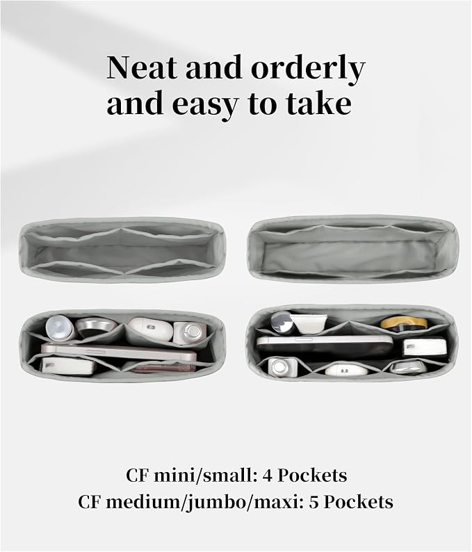 Purse Organizer Insert, Silky-Soft Lightweight Design, Multi-Pocket, Keeps Bag Organized & Protects Interior, Fits Chanel Classic Flap Mini, Ideal for Travel & Daily Use(Peral Grey, CF Mini 20) - Image 4