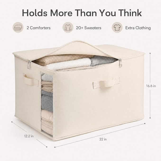 4 Pack Large Canvas Comforter Storage Bags Closet Organizer for Clothes Sweater Clothes Organizer with Dual Zipper Three Carrying Handles for Blanket Closet Storage Container - Image 7