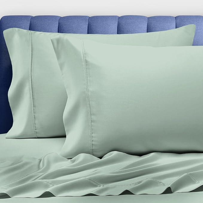 Pizuna Pure 100% Luxury Cotton Queen Size Pillow Case Sea Foam, 1000 Thread Count 100% Long Staple Cotton Sateen Pillowcase, Pillow Covers with Stylish 4" Hem (Combed Cotton Pillowcase) by Pizuna