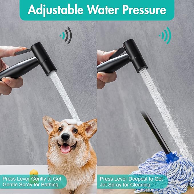 BARROCK Handheld Bidet Sprayer for Toilet, Stainless Steel Metal Made Baby Cloth Diaper Spraying Kit, Bathroom Toilet Bidet Attachment Set for Bathing Pets and Feminine Hygiene, Matte Black