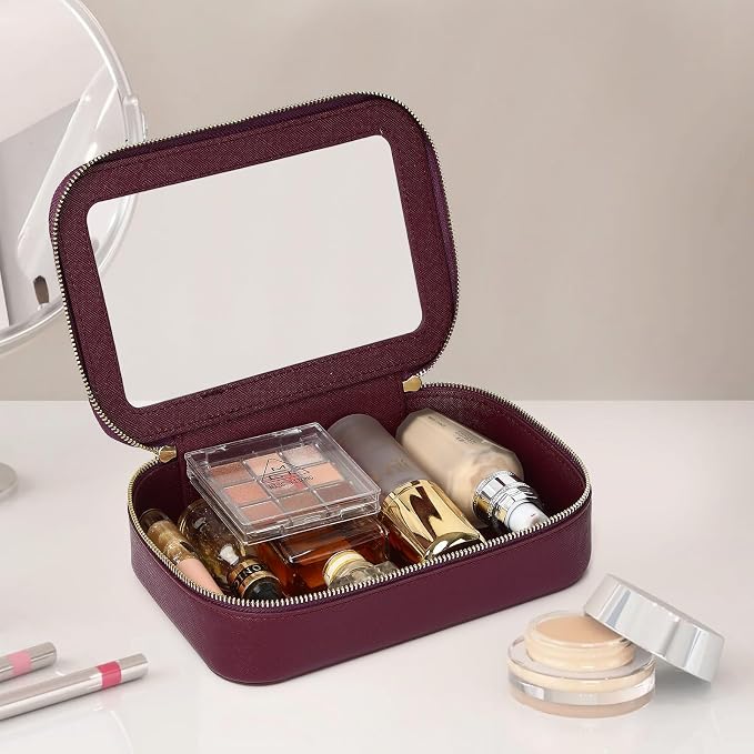 Clear Makeup Bag Small Cosmetic & Toiletry Bag Waterproof Travel Case Women's Pouch Organizer Makeup Bag for Car with Zipper (Burgundy, Small) - Image 5