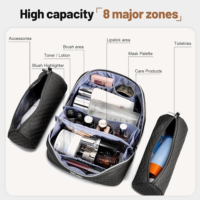 BOYATU Travel Makeup Bag Cosmetic Bags for Women: Large Capacity 3 Pcs Set Make up Bag with Compartments - Waterproof Vegan Leather Toiletry Organizer Bags with Handle (M-71Black) - Image 4
