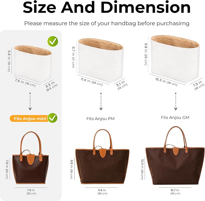 Tote Bag Organizer Insert for Anjou Mini Handbag,Custom Fit Inside Premium Vanile Lightweight WaterResistant Purse Insert with Cup Holder Accessories - Image 2