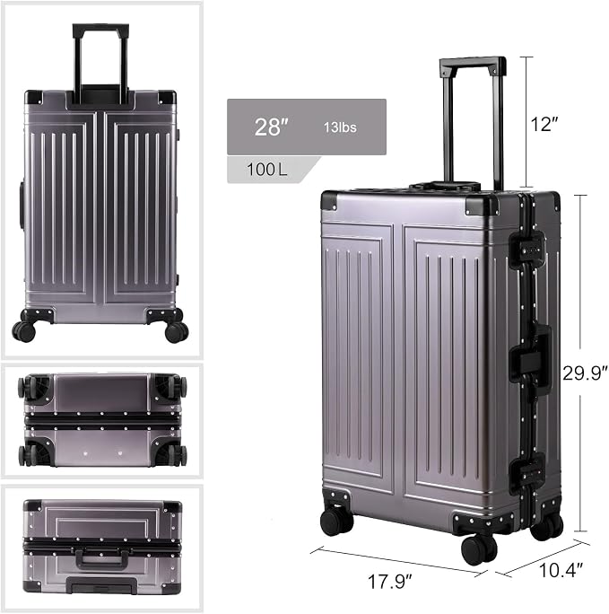 All Aluminum Magnesium Carry On Luggage，Cut from Whole Aluminum Sheet，22x14x9 Airline Approved ，（3rd Generation，Premium Magnesium Metal zipperless suitcase ） (grey, 28inch) - Image 5