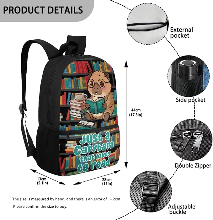 Capybara Backpack for School Kids Backpack and Lunch Box Sets Book Bag with Lunch Bag Pencil Case Water Bottle Sleeve Bookmark 5Pcs Kids Bookbag for Preschool Satchel - Image 3