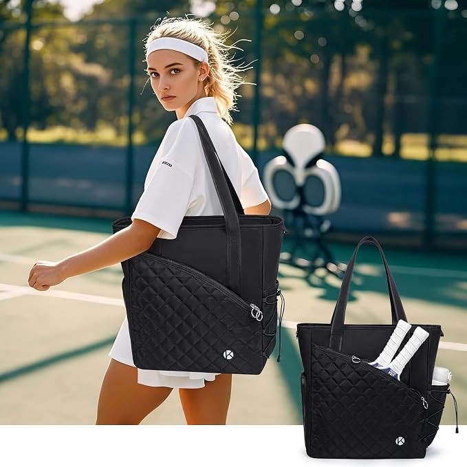 KAVIGOR Pickleball Tote Bag for Women with Fence Hook, Quilted Pickleball Bag Holds 3-4 Paddles with Shoe Compartment - Image 2