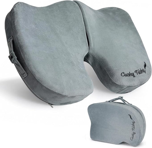 Cushy Tushy Premium Foldable Travel Seat Cushion - for Relief of Lower Back, Sciatic, Butt and Tailbone Pain - for Home & Office Use, Perfect for Travel or Driving - Coccyx Seat Cushion by CushyTushy