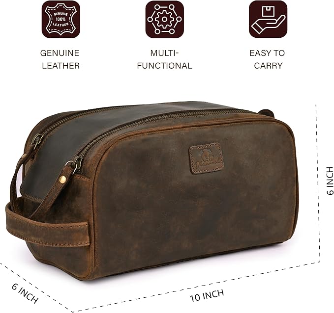 King-Size Premium Leather Toiletry Travel Pouch – Handcrafted Vintage Dopp Kit Bag with Waterproof Lining, Spacious Design for Travel Essentials - Brown - Image 4