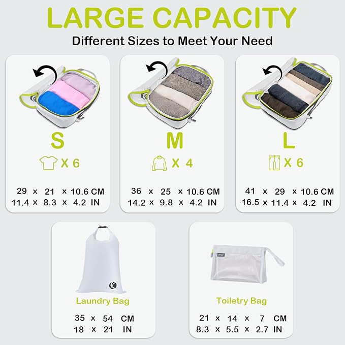 Cipway Compression Packing Cubes, Ultralight Luggage Organizer Bags with Laundry Bags and Clear Toiletries Bag,Travel Essentials for Carry on Suitcase (6 Piece,White) - Image 6