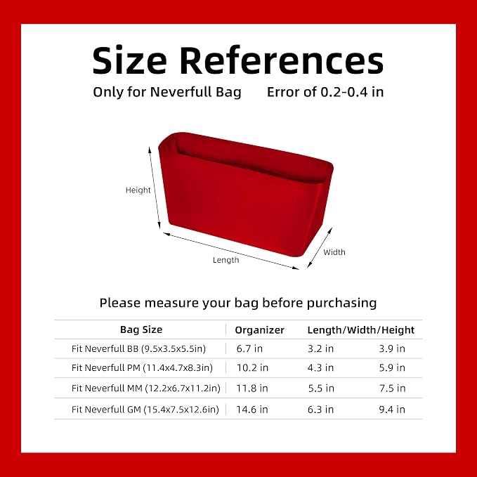 DGAZ Purse Organizer Insert Fits Neverfullbag BB/PM/MM/GM，Silk Bag Organizer，Luxury Handbag & Tote Shaper(Rouge moyen,PM) - Image 7