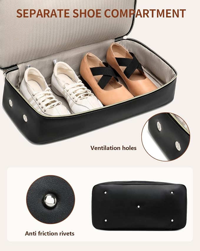 Weekender Bags for Women, Travel Duffle Bag Carry On Overnight Bag with Cosmetics Bag and Crossbody Purse for Gym Hospital, Gifts for Women, Black - Image 4