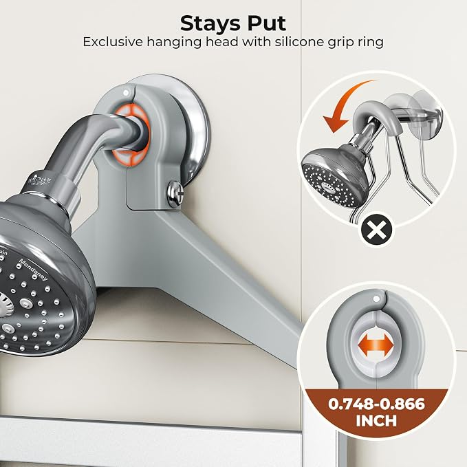 Orimade Aluminum Hanging Shower Caddy Over Head, Adjustable Anti-Slip Bathroom Shelves with Hooks, Rustproof Shower Organizer Storage Rack, Silver 3 Tier - Image 3
