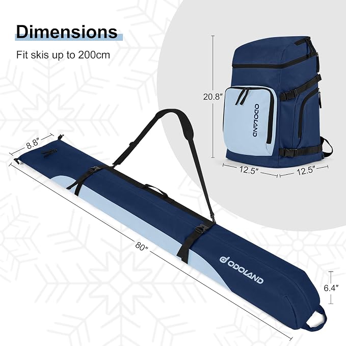 Odoland Ski Bag and Boot Bag Combo, Padded Ski Bags for Air Travel, Snow Ski bags Fit Ski Up to 200cm, Waterproof Double Bag for Storage, Transport Ski Gear - Image 6