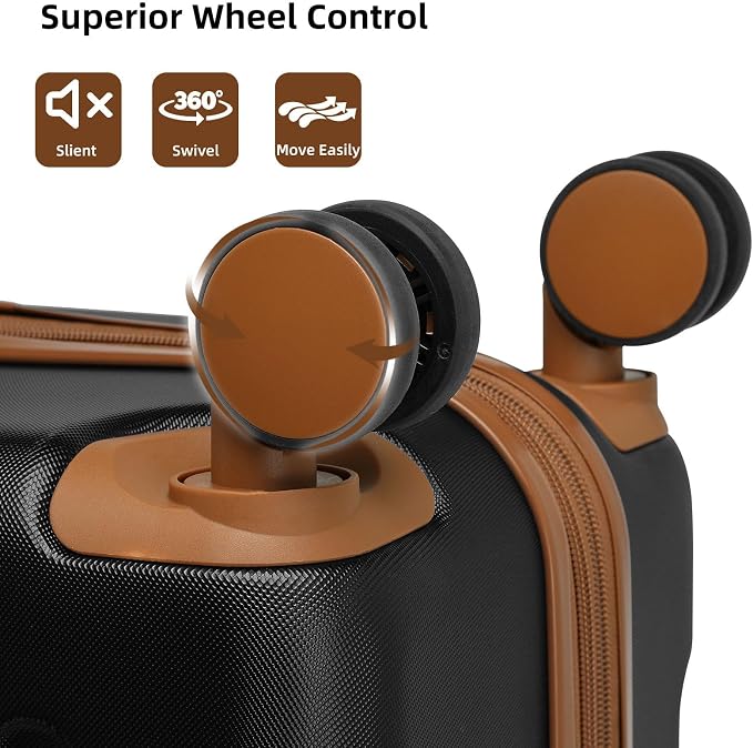 6 Piece Luggage Set Hard Shell - Black Expandable Suitcases with Spinner Wheels and Duffel Bags for Family Travel, Durable Carry On Luggage Sets with Lock for Women and Men - Image 5