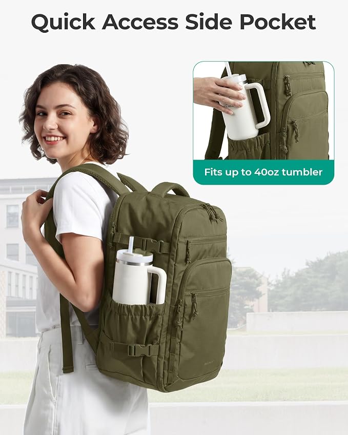 BAGSMART Travel Backpack for Women & Men 17.3 inch Laptop, Flight Approved Carry on Backpack with Shoe bag & 2 Packing Cubes, Water-Resistant Large Business Travel Bag, Weekender Bag - Olive green - Image 6
