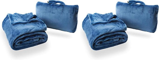 Cabeau Fold ‘N Go Travel Blanket Doubles as Neck Support Pillow, Versatile Lumbar Support Cushion, with Compact Travel Case - French Microfiber (Blue) (Pack of 2) by Cabeau