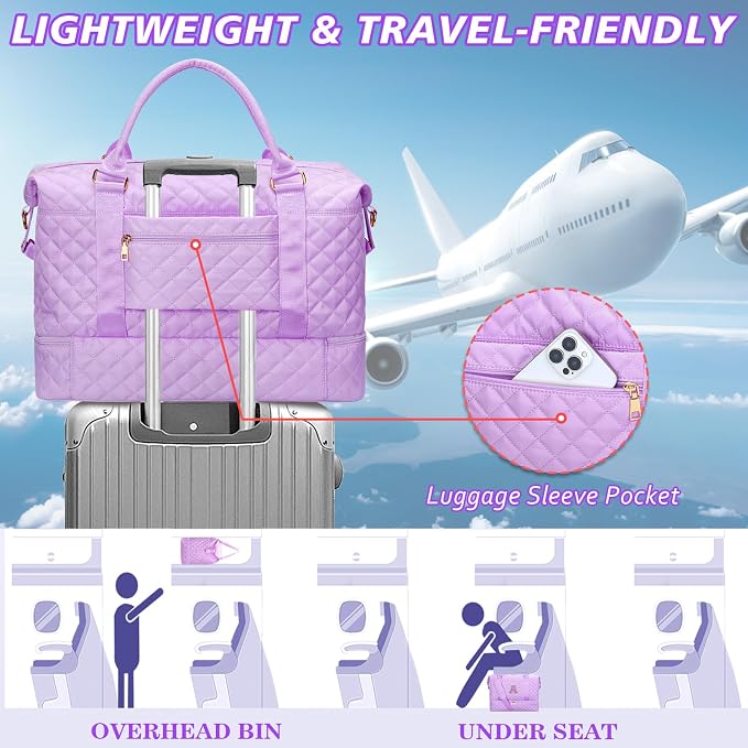 Gifts for Women Initial Travel Duffle Bag Quilted Weekender Bags Carry-On Overnight with Cosmetic Bag, Gym Bag with Shoe Compartment Hospital Bag for Women Labor Delivery, Purple-G - Image 8