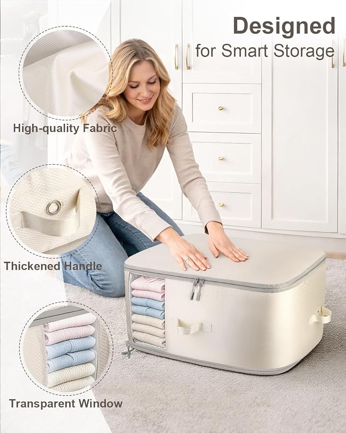 Comforter Storage Bag - 3-Layer 2-Pack Self Compression Organizer, Closet Organizers and Storage, Under Bed Space Saver, Blanket Organizer for Bedding, Pillow, Sheet, Clothes, Nursery Use - Image 6