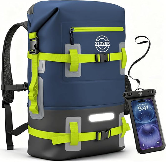 STOVER 30/40/55L Waterproof Dry Backpack & Phone Case - 2XL Floating Dry Bag for Kayaking, Travel, Hiking, Fishing, Camping, Motorcycles & Beach, Heavy-Duty Roll Top Men/Women (Navy Blue/Black/Green) by STOVER