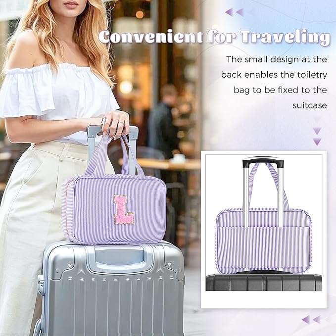 Gifts for Teen Girls Women - Travel Hanging Toiletry Bag & Makeup Bag - Personalized Initial Cosmetic Bag | Birthday Gift for Girl Trendy Stuff - Lavender L - Image 2