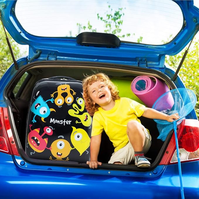 HONEY JOY Kids Luggage, 12" Toddler Backpack & 16" Travel Suitcase with Wheels, Lightweight Toddler Girls Suitcase, Durable ABS Hardshell, 2Pcs Carry On Luggage Set for Boys Girls, Black Monster - Image 5