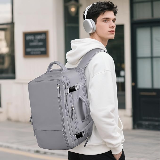 Beraliy Travel Backpack, Personal Item Bag Ailrline Approved, 17.3 Inch Laptop Backpack, Carry On Travel Bag, Hiking Backpack, Casual Backpack, Grey - Image 2