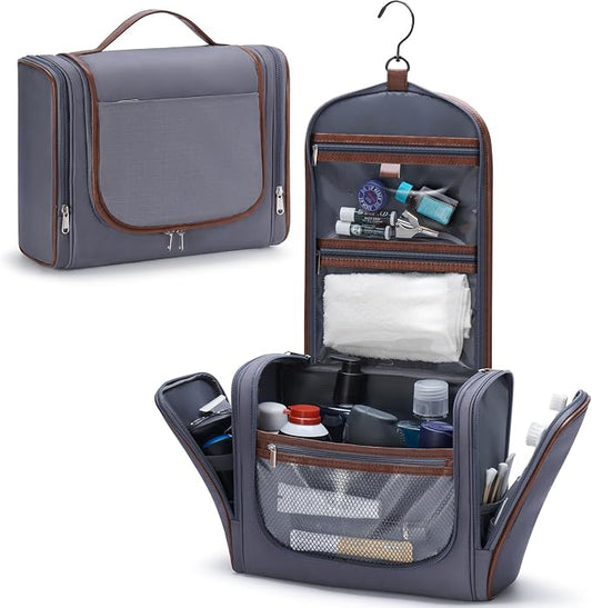 ZAHNI Men’s Hanging Toiletry Bag, Large Capacity Toiletry Organizer | Water-Resistant Toiletry Bag With 360° Hook, Multiple Compartments For Grooming & Shaving, Ideal For Travel & Business, Gray by ZAHNI