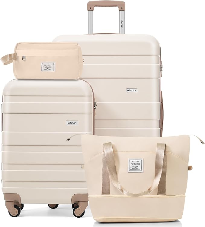 4-Piece Luggage Set, Suitcase with TSA Lock Travel Duffel Bag Wet-Dry Toiletry Bag,Golden by Merax