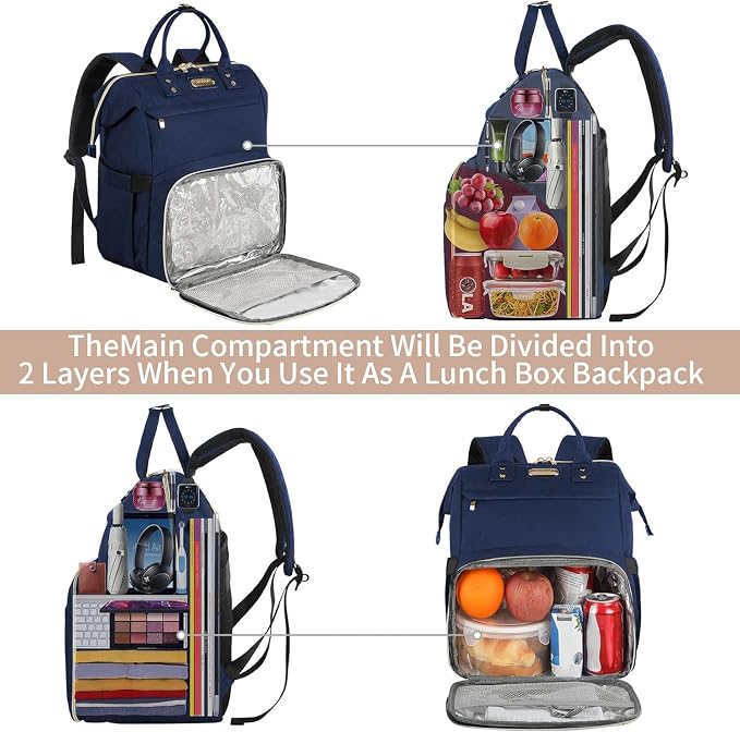 Lunch Bag Backpack, Insulated Cooler Backpack Lunch Box Laptop Backpack for Women Men Fits 15.6 Inch Laptop Blue - Image 4