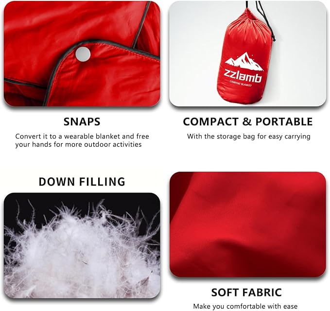 zzlamb Puffy Down Camping Blanket Water-Repellent, Down Throw Travel Blanket Portable for Outdoor, Light Warm Quilt for Couch Plane Car Theater Stadium Picnic RV Backpacking Hammock - Image 6