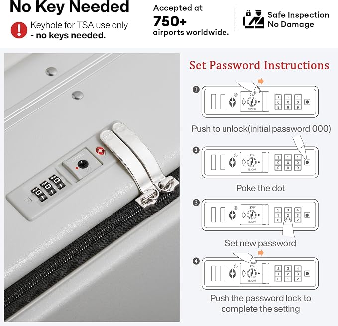 mixi 17x14x9 Carry On Luggage Underseat PC Hard Shell Suitcase Top Opening Aluminum Frame Travel Suitcases with Wheels, Smoke White - Image 7