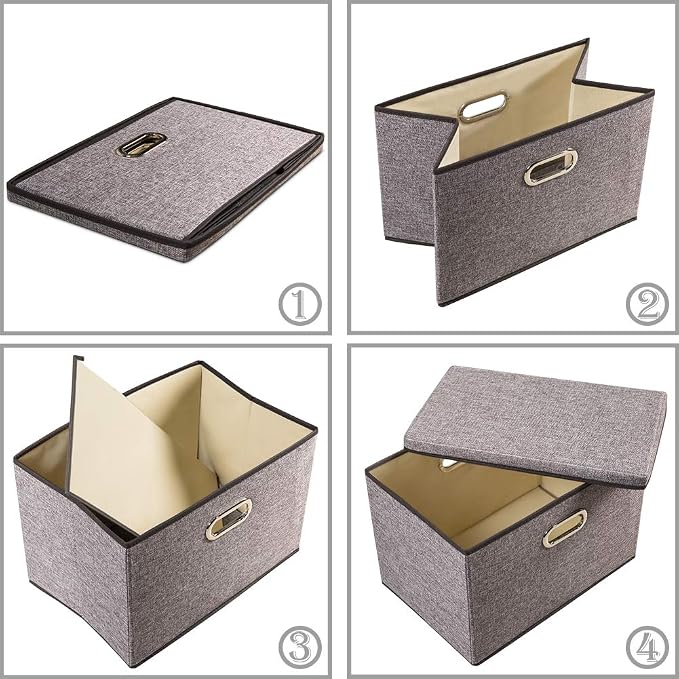 PRANDOM Large Collapsible Storage Bins with Lids [3-Pack] Linen/Cotton Blend Foldable Storage Boxes Organizer Containers Baskets Cube with Cover for Home Bedroom Closet Office Nursery(17.7x11.8x11.8) - Image 7