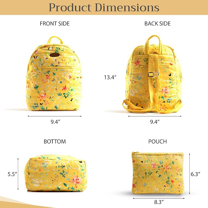 Maison d' Hermine Backpack for Women Men Cotton Shoulder Multipurpose Rucksack with Small Pouch Lightweight Multi Pocket Bag for Travel Work Beach Perfect for Spring Summer (Colmar - Yellow) - Image 5
