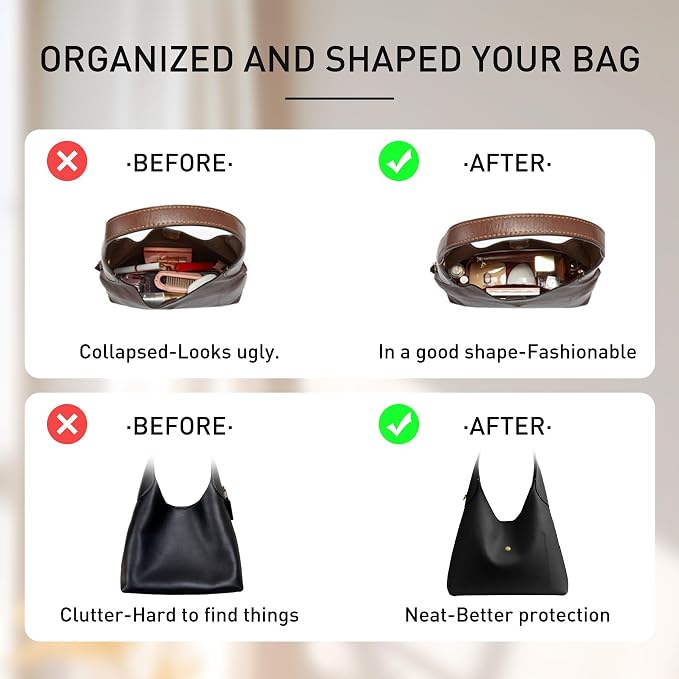 Doxo DoxoPurse Organizer Insert for Coach Brooklyn 28 | 8 Pockets with YKK Side Zipper | Waterproof Tyvek Bag Organizer for Coach Brooklyn Shoulder Bag/Tote Divider Shaper(28,White yellow-brown) - Image 3