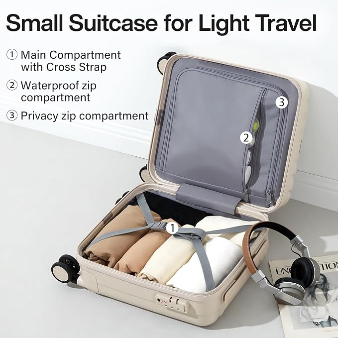 Hanke 14 Inch Underseat Carry On Luggage with Wheels, Lightweight, Waterproof, TSA-Approved, Suitcase, Ivory White - Image 5
