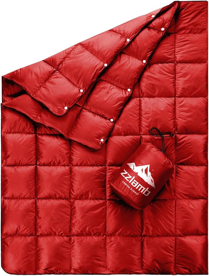 zzlamb Puffy Down Camping Blanket Water-Repellent, Down Throw Travel Blanket Portable for Outdoor, Light Warm Quilt for Couch Plane Car Theater Stadium Picnic RV Backpacking Hammock by zzlamb