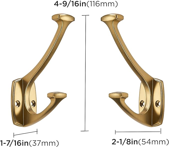 10 Pack Champagne Brozne Hooks Decorative Heavy Duty Solid Large Coat Hooks for Towel Hanging Coats Robe Wall Mounted Towel Bags Door Back Bathroom Wall Hook. - Image 2