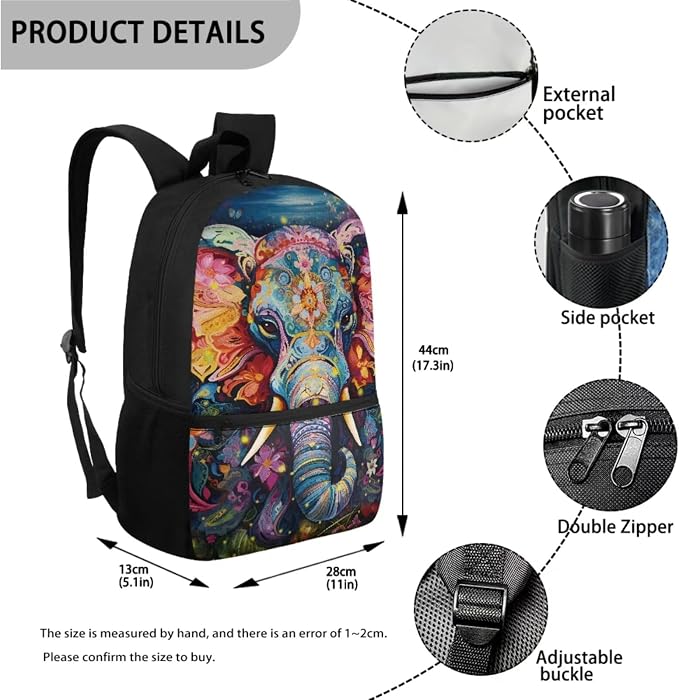 Aztec Tribal Elephant Print Backpack Set Large Capacity Schoolbag Lunch Box Pencil Case 17 Inch Travel Laptop Backpacks Lightweight Rucksack Casual Daypack for Hiking Camping - Image 2