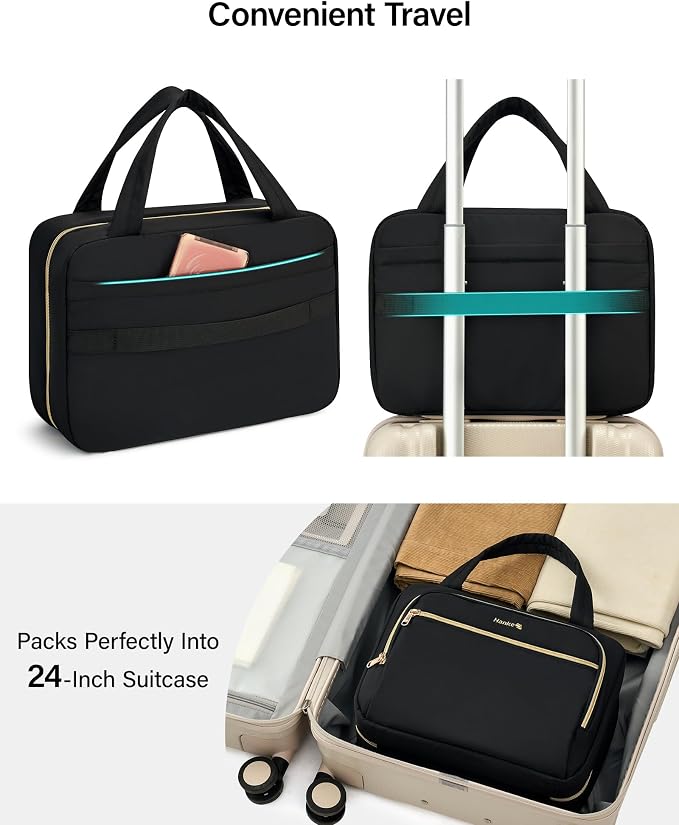 Hanke Hanging Travel Toiletry Bag for Women, Water-Resistant Makeup Organizer with Hook, Cosmetic Bag for Bathroom & Travel Essentials Accessories, Black - Image 6